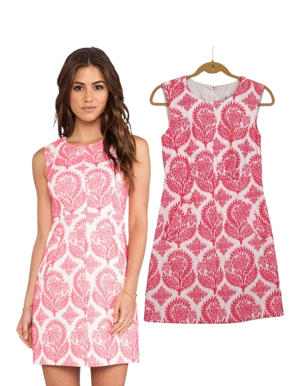 NWT DVF Carpreena Floral Pink White Stamp Jacquard Pockets Sheath Mini Dress 4